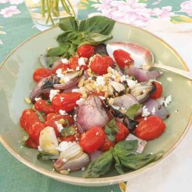 Goat Cheese Salad Recipe With Caramelized Onions and Cherry Tomatoes Image